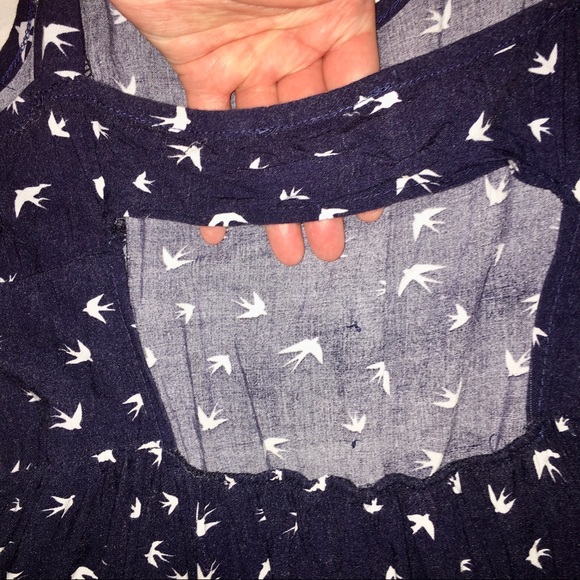 Sundress w/ Birds Cut Out Back Sleeveless Asymmetrical Navy Adam Levine Large - Picture 8 of 16